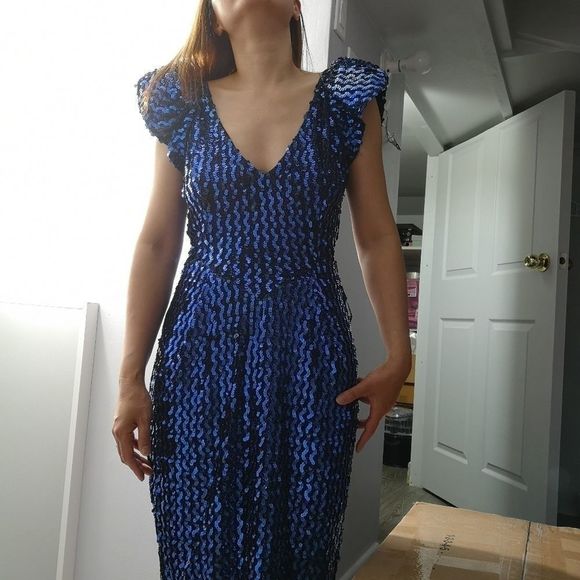 Vintage 80s/90s Blue Sequin Dress Climax Size M - Picture 1 of 9